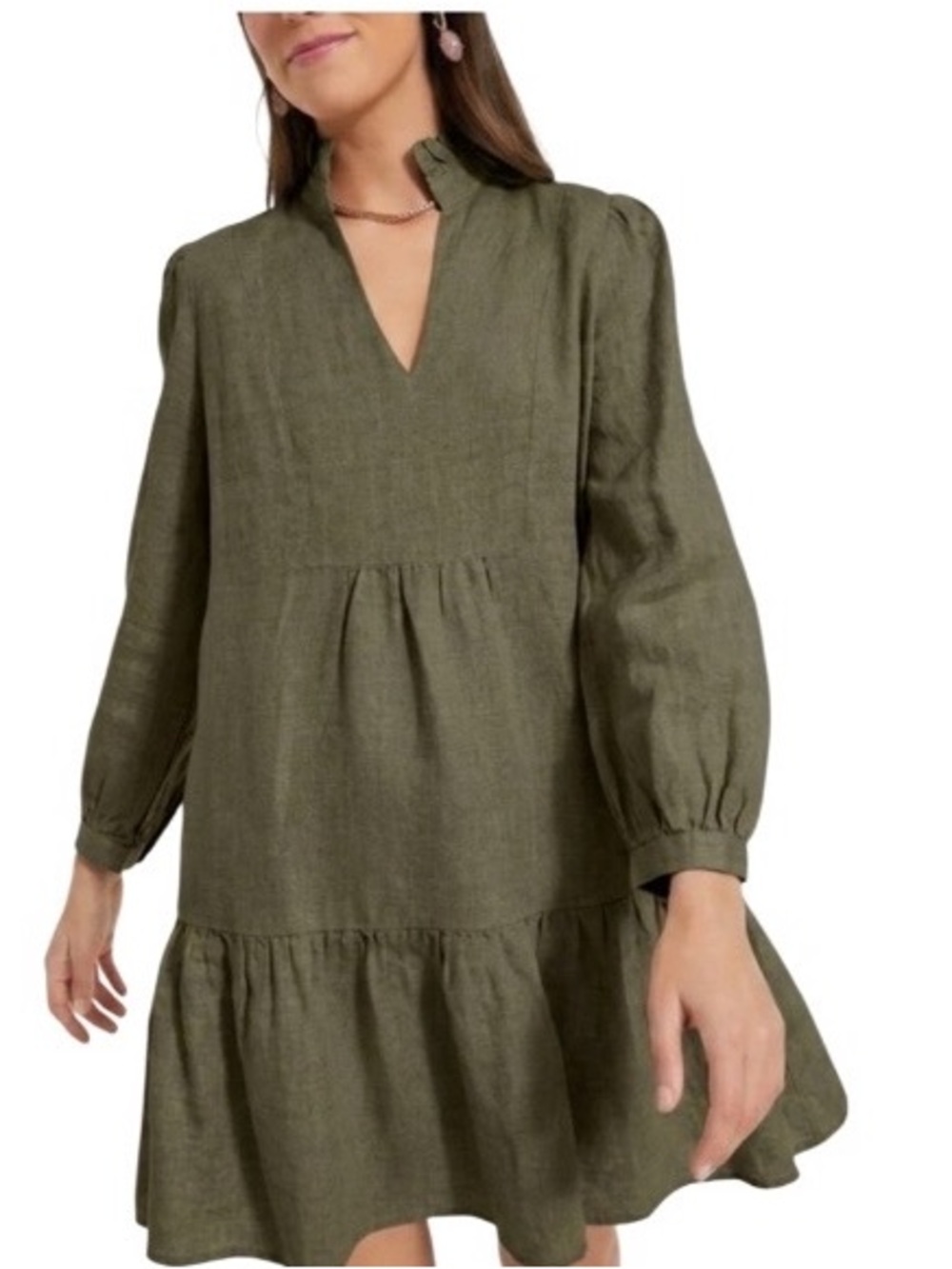 TUCKERNUCK Green Linen Dress Cotton Lining Loose Fit Tiered Plus Size XXXL NEW